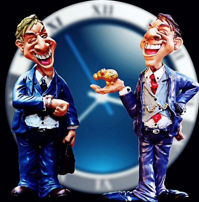 meeting of two businessmen at background with the clock