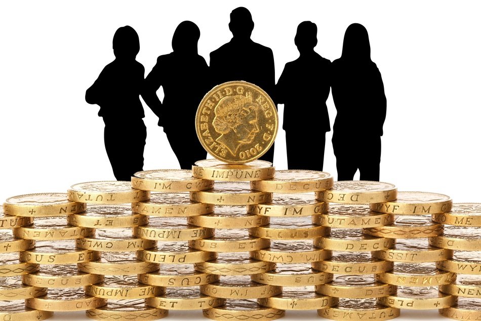 income growth with black silhouettes on white background