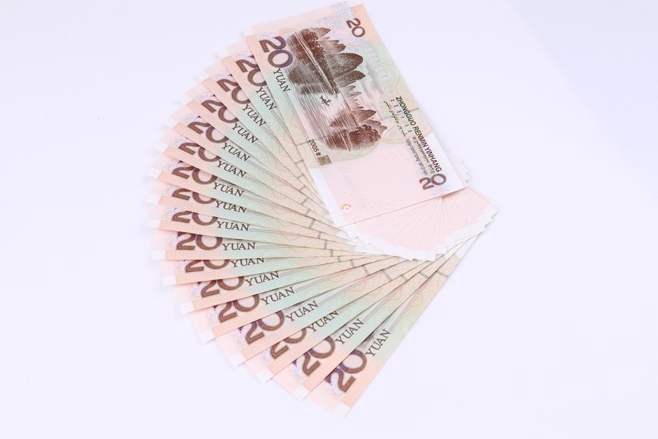 20 Yuan spread out in a fan