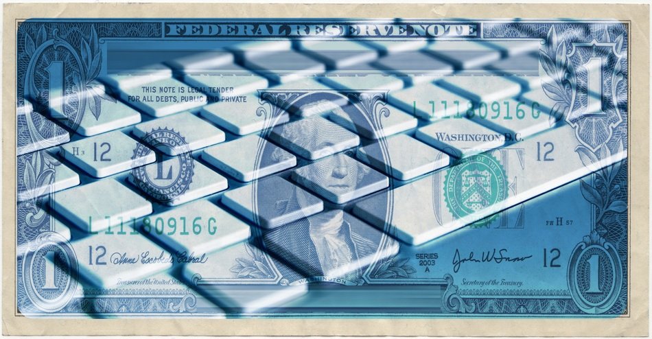 transparent banknote on the keyboard background