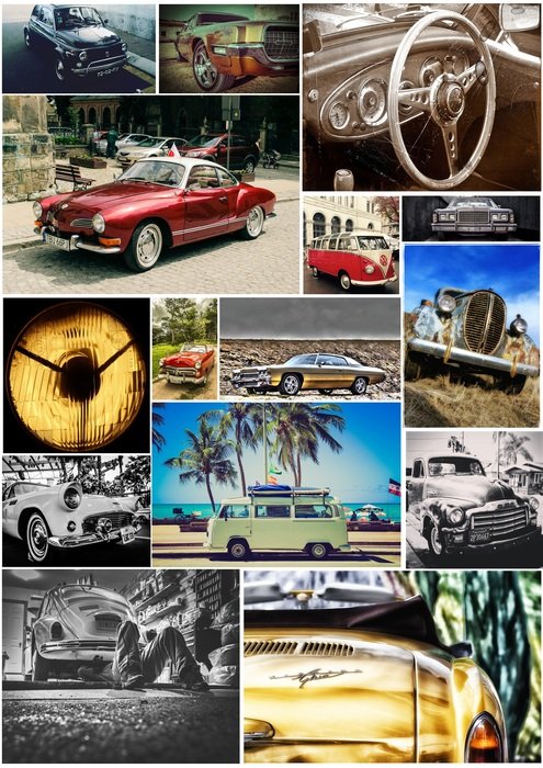 collage with old classic cars