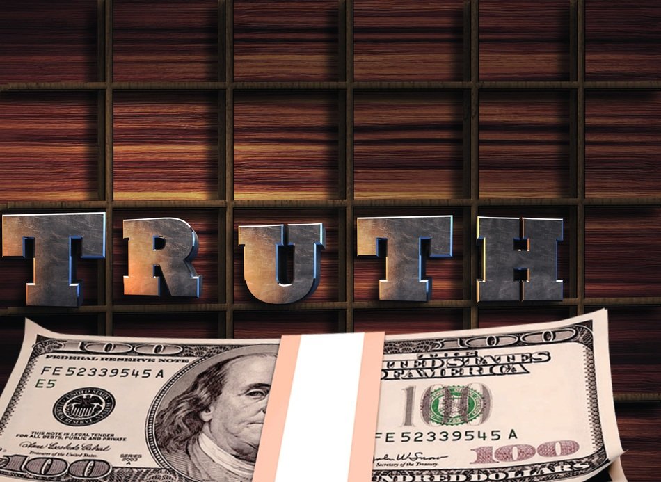 truth, money at wooden wall