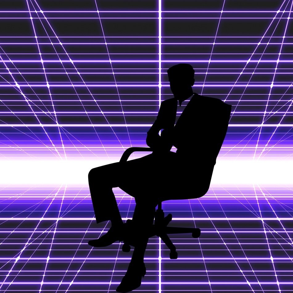 silhouette of a businessman on the purple background