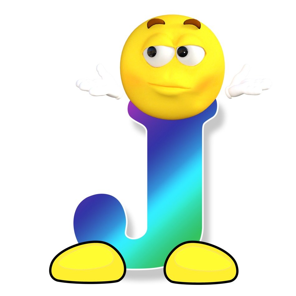letter J with emoticon face