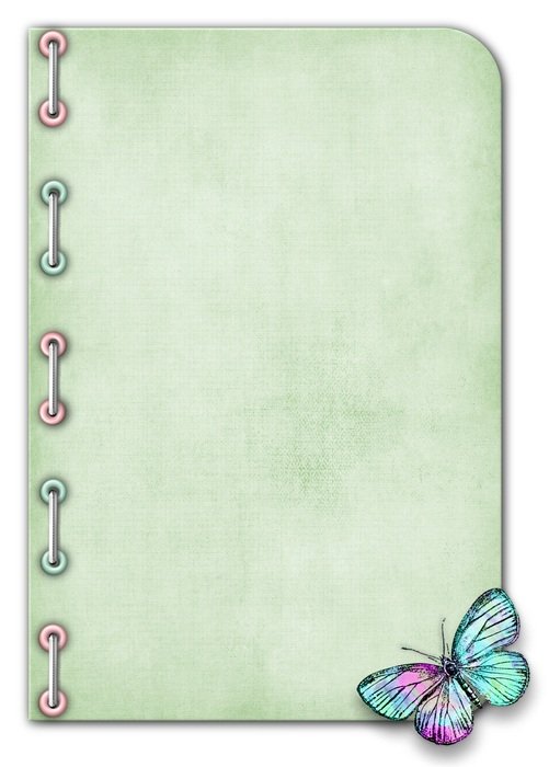 Green Card for Notes with colorful gradient Butterfly, digital art