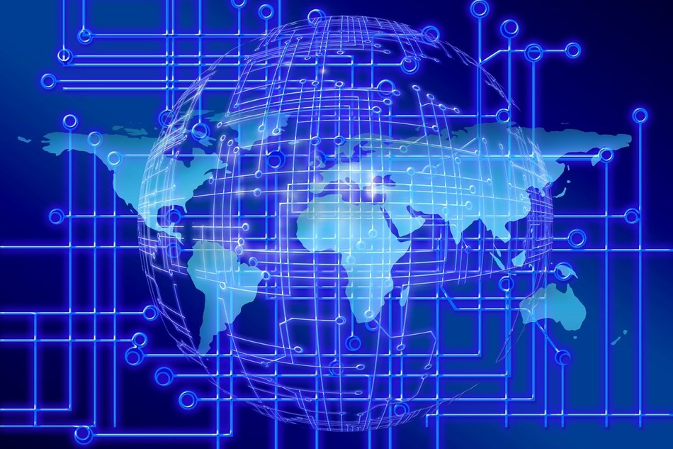 world map on the background of purple lines