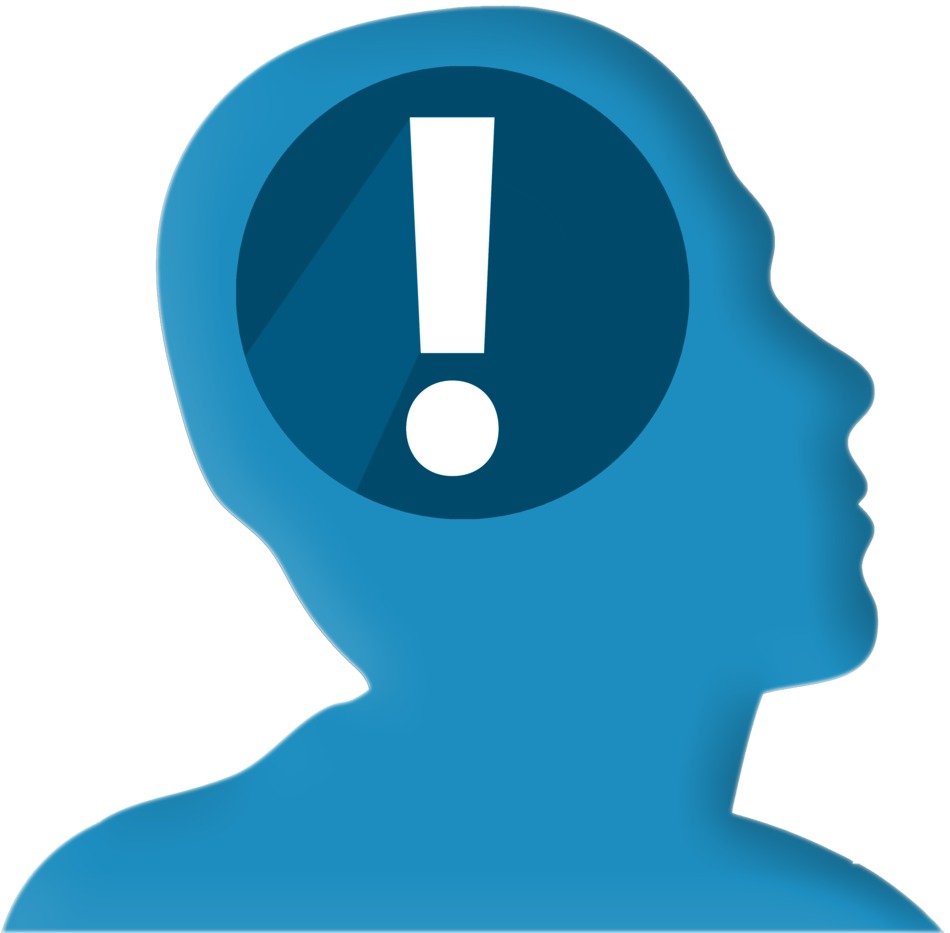 head profile with exclamation point