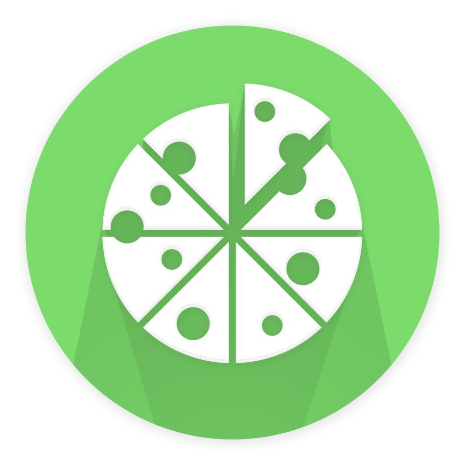icon of sliced pizza on the green background