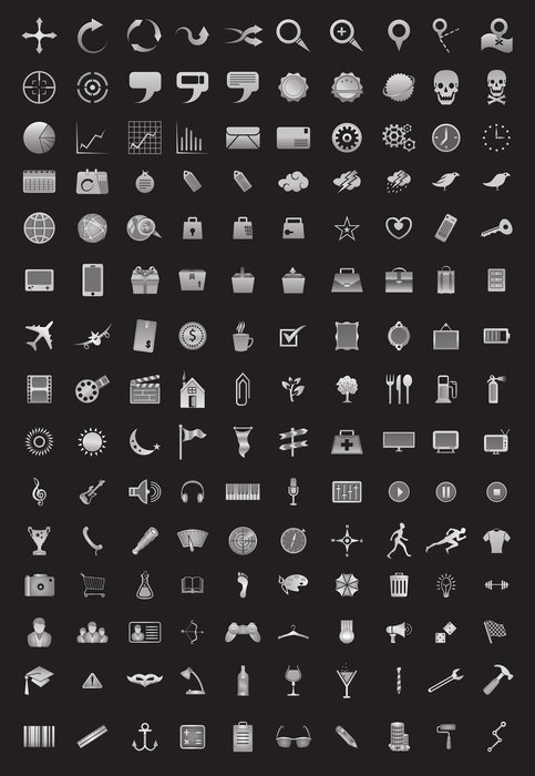 variety of web icons on black background