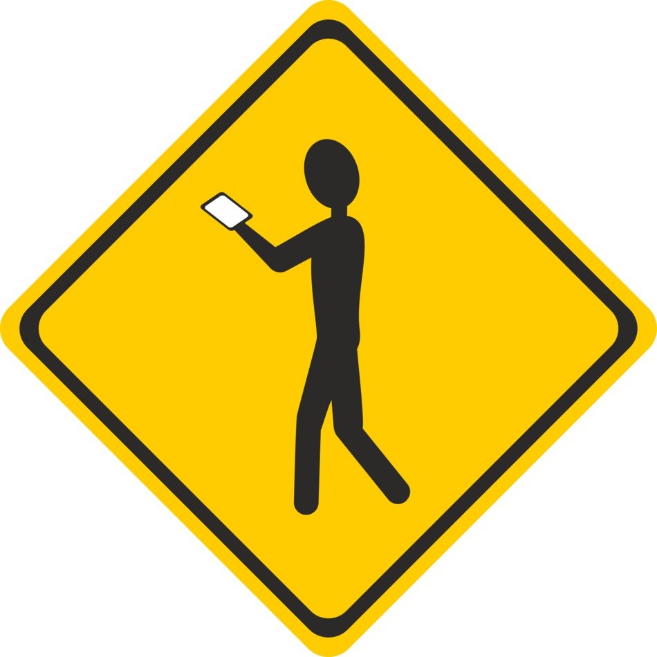 yellow shield with man with smartphone