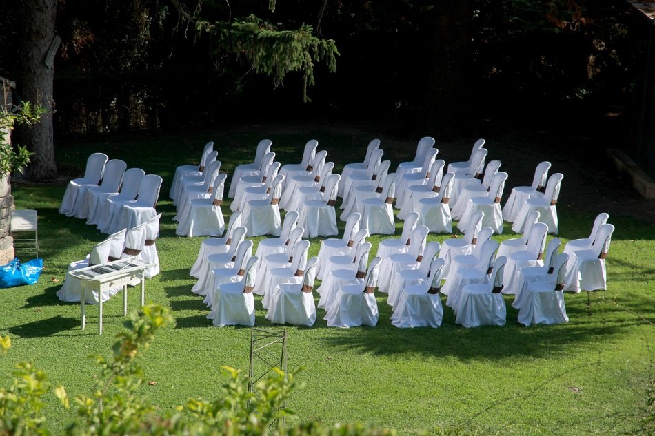panoramic view of chairs for a celebration in the open air