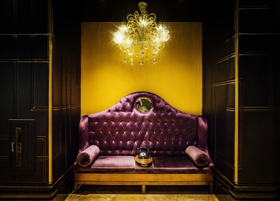 telephone box with armchair in a luxury hotel in las vegas