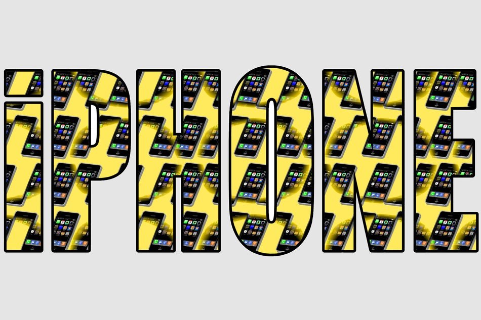 yellow word 'iphone' in the phones image