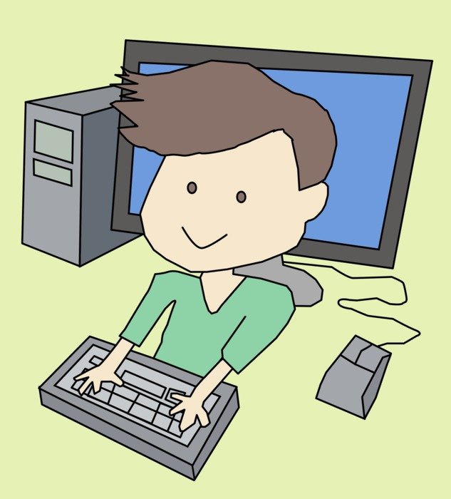 Clipart of boy clicks on the keyboard