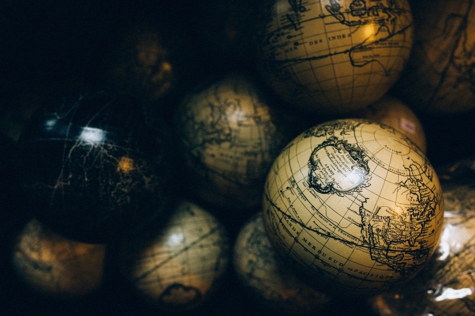 balls with vintage map print
