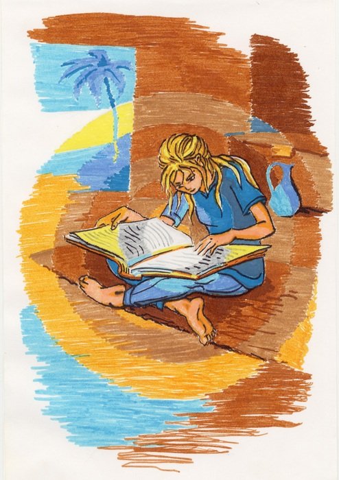 girl with a book- drawing with a marker