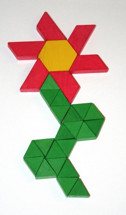 red flower made of geometric blocks