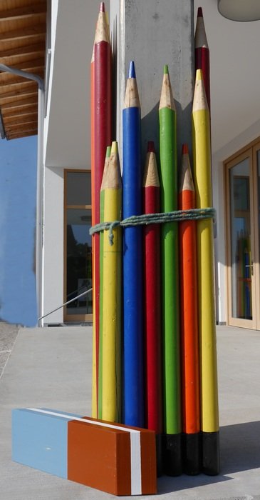 decoration of school column by big pencils