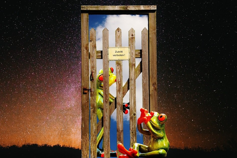 ceramic figurines of frogs one at the gate of the second sitting