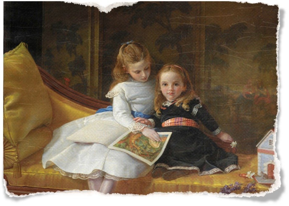 Vintage postcard with a picture of the sisters