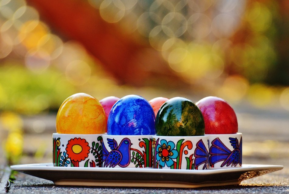 colorful Easter eggs in the box
