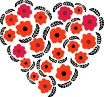 Red flowers and black leaves clipart