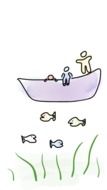 people in Boat above Fish in Water