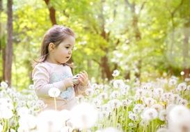 young girl on the dandelion field