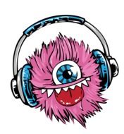 pink monster in headphones