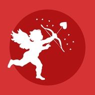 white Cupid with Bow at red background, valentine's day card