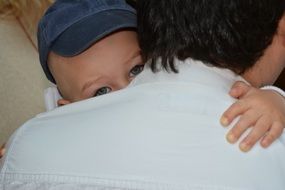 child Boy Hugs Dad
