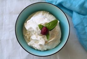 raspberry ice cream in bowl