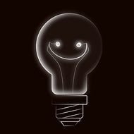 smiling light bulb on the black background