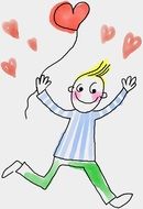 painted boy with balloon in the shape of heart