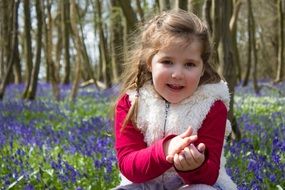 toddler girl on the bluebell meadow