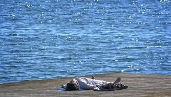 person lying in Meditation on beach at sea