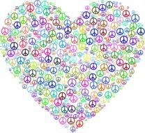 Colorful peace symbols in Heart form