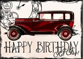 Happy Birthday greeting card with retro car