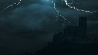 Horror thunderstorm over the castle