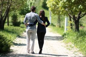 Romantic couple walk in the park