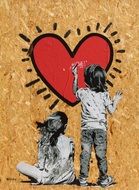 portrait of children painting on the wall