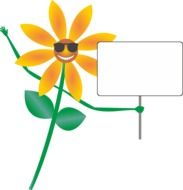 graphic image of a cheerful flower in sunglasses