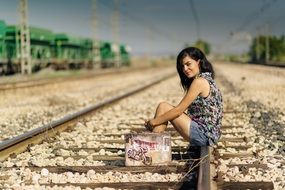 happy girl waiting for the train