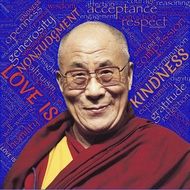 Dalai Lama on a blue background with inscriptions