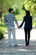 walking romantic couple