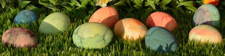 banner with Easter eggs on the grass
