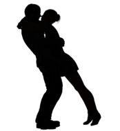 black silhouette of a kissing couple