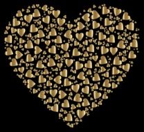 golden metallic hearts in the shape of a heart