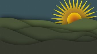 bright sun over green hills as a picture