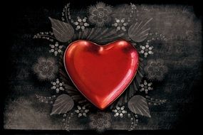 red metallic heart on the black vintage background